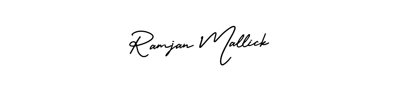 The best way (AmerikaSignatureDemo-Regular) to make a short signature is to pick only two or three words in your name. The name Ramjan Mallick include a total of six letters. For converting this name. Ramjan Mallick signature style 3 images and pictures png