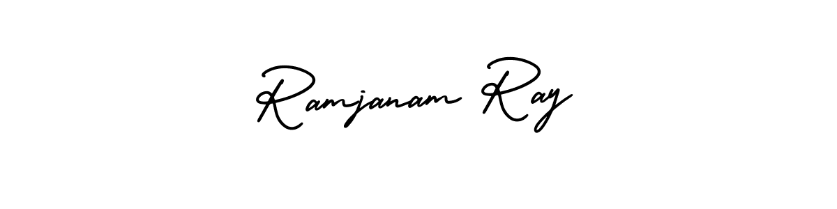 You should practise on your own different ways (AmerikaSignatureDemo-Regular) to write your name (Ramjanam Ray) in signature. don't let someone else do it for you. Ramjanam Ray signature style 3 images and pictures png