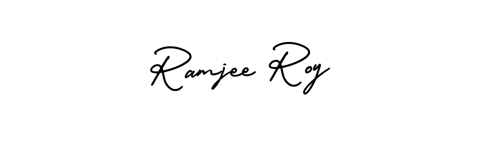 The best way (AmerikaSignatureDemo-Regular) to make a short signature is to pick only two or three words in your name. The name Ramjee Roy include a total of six letters. For converting this name. Ramjee Roy signature style 3 images and pictures png