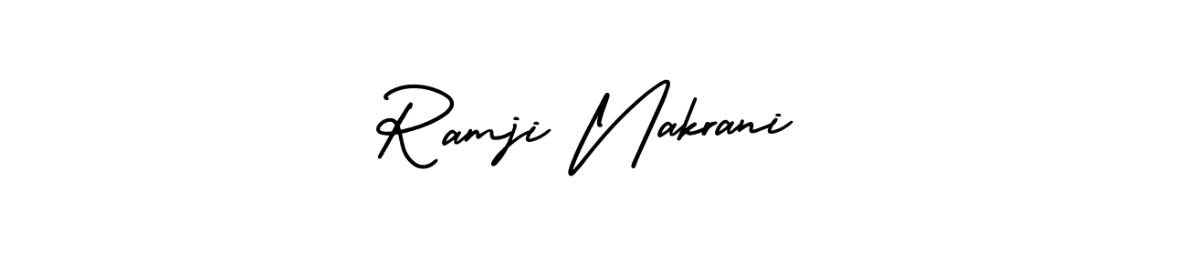 You should practise on your own different ways (AmerikaSignatureDemo-Regular) to write your name (Ramji Nakrani) in signature. don't let someone else do it for you. Ramji Nakrani signature style 3 images and pictures png