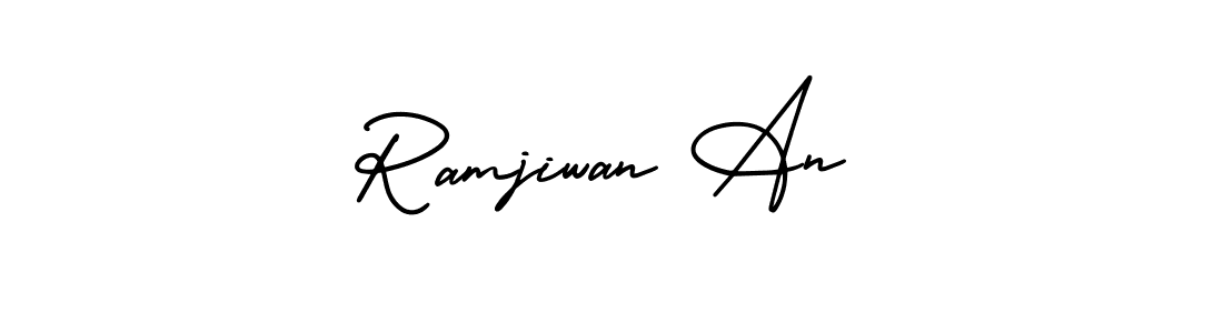 This is the best signature style for the Ramjiwan An name. Also you like these signature font (AmerikaSignatureDemo-Regular). Mix name signature. Ramjiwan An signature style 3 images and pictures png