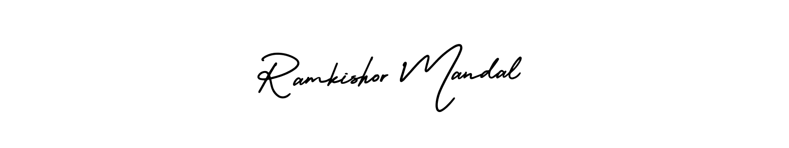 You should practise on your own different ways (AmerikaSignatureDemo-Regular) to write your name (Ramkishor Mandal) in signature. don't let someone else do it for you. Ramkishor Mandal signature style 3 images and pictures png