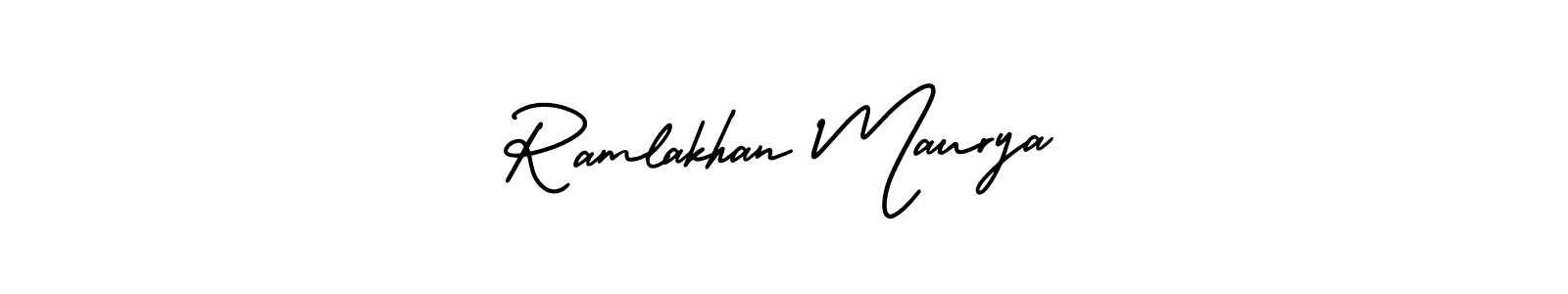 You should practise on your own different ways (AmerikaSignatureDemo-Regular) to write your name (Ramlakhan Maurya) in signature. don't let someone else do it for you. Ramlakhan Maurya signature style 3 images and pictures png