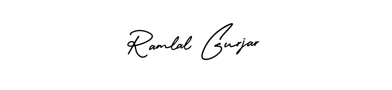 You should practise on your own different ways (AmerikaSignatureDemo-Regular) to write your name (Ramlal Gurjar) in signature. don't let someone else do it for you. Ramlal Gurjar signature style 3 images and pictures png