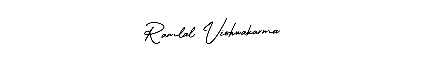 You should practise on your own different ways (AmerikaSignatureDemo-Regular) to write your name (Ramlal Vishwakarma) in signature. don't let someone else do it for you. Ramlal Vishwakarma signature style 3 images and pictures png