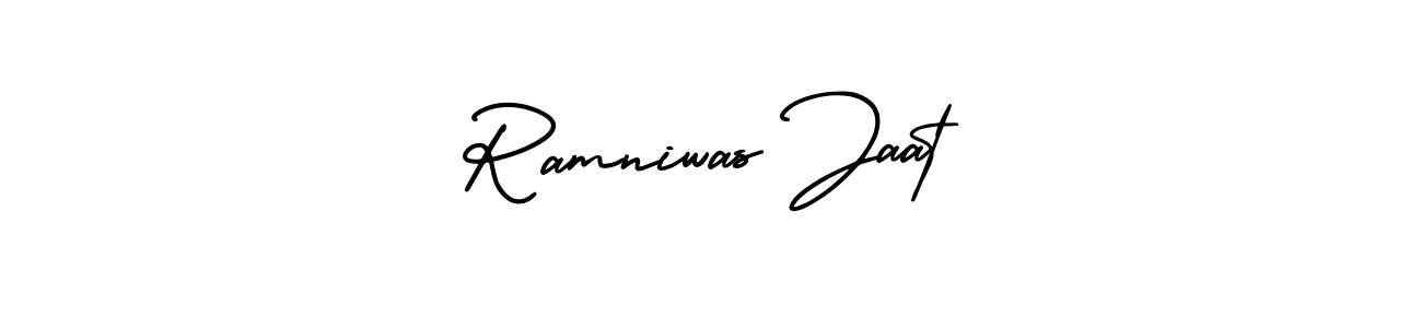 The best way (AmerikaSignatureDemo-Regular) to make a short signature is to pick only two or three words in your name. The name Ramniwas Jaat include a total of six letters. For converting this name. Ramniwas Jaat signature style 3 images and pictures png