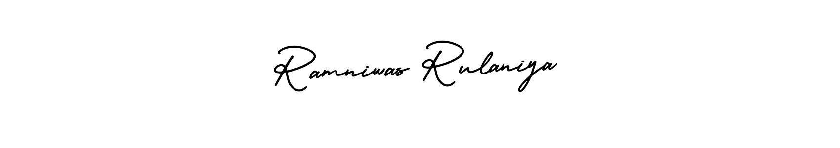 This is the best signature style for the Ramniwas Rulaniya name. Also you like these signature font (AmerikaSignatureDemo-Regular). Mix name signature. Ramniwas Rulaniya signature style 3 images and pictures png