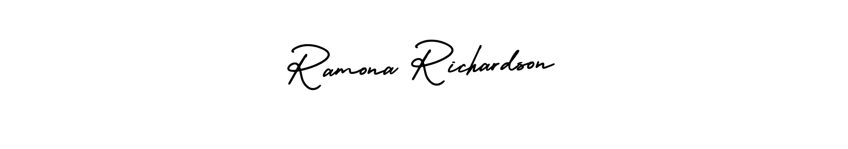 The best way (AmerikaSignatureDemo-Regular) to make a short signature is to pick only two or three words in your name. The name Ramona Richardson include a total of six letters. For converting this name. Ramona Richardson signature style 3 images and pictures png