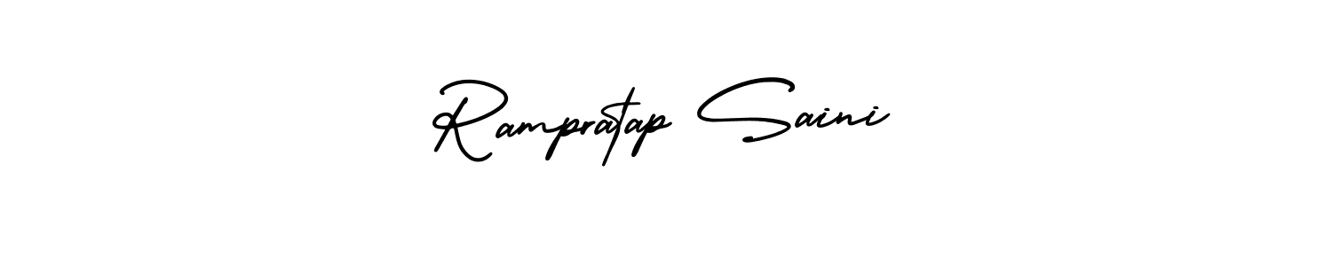 The best way (AmerikaSignatureDemo-Regular) to make a short signature is to pick only two or three words in your name. The name Rampratap Saini include a total of six letters. For converting this name. Rampratap Saini signature style 3 images and pictures png