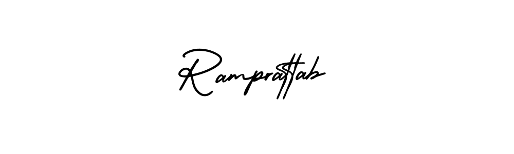 The best way (AmerikaSignatureDemo-Regular) to make a short signature is to pick only two or three words in your name. The name Ramprattab include a total of six letters. For converting this name. Ramprattab signature style 3 images and pictures png