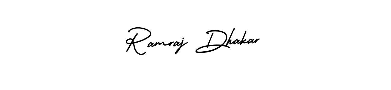 The best way (AmerikaSignatureDemo-Regular) to make a short signature is to pick only two or three words in your name. The name Ramraj Dhakar include a total of six letters. For converting this name. Ramraj Dhakar signature style 3 images and pictures png