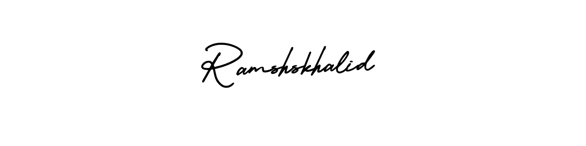 The best way (AmerikaSignatureDemo-Regular) to make a short signature is to pick only two or three words in your name. The name Ramshskhalid include a total of six letters. For converting this name. Ramshskhalid signature style 3 images and pictures png