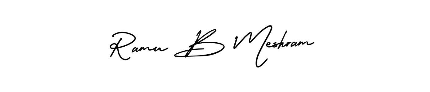 if you are searching for the best signature style for your name Ramu B Meshram. so please give up your signature search. here we have designed multiple signature styles  using AmerikaSignatureDemo-Regular. Ramu B Meshram signature style 3 images and pictures png