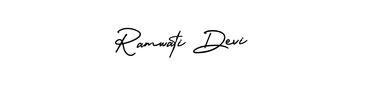 The best way (AmerikaSignatureDemo-Regular) to make a short signature is to pick only two or three words in your name. The name Ramwati Devi include a total of six letters. For converting this name. Ramwati Devi signature style 3 images and pictures png