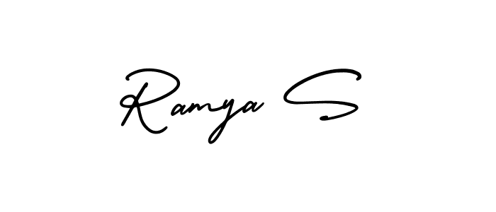 The best way (AmerikaSignatureDemo-Regular) to make a short signature is to pick only two or three words in your name. The name Ramya S include a total of six letters. For converting this name. Ramya S signature style 3 images and pictures png