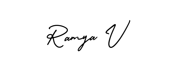 if you are searching for the best signature style for your name Ramya V. so please give up your signature search. here we have designed multiple signature styles  using AmerikaSignatureDemo-Regular. Ramya V signature style 3 images and pictures png