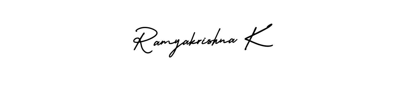 AmerikaSignatureDemo-Regular is a professional signature style that is perfect for those who want to add a touch of class to their signature. It is also a great choice for those who want to make their signature more unique. Get Ramyakrishna K name to fancy signature for free. Ramyakrishna K signature style 3 images and pictures png