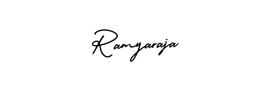 You should practise on your own different ways (AmerikaSignatureDemo-Regular) to write your name (Ramyaraja) in signature. don't let someone else do it for you. Ramyaraja signature style 3 images and pictures png