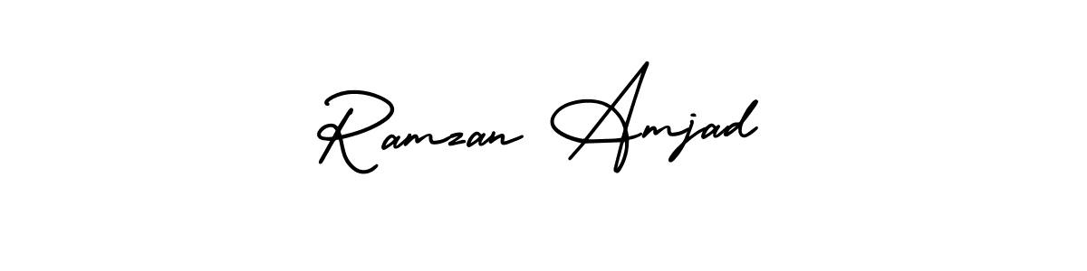 The best way (AmerikaSignatureDemo-Regular) to make a short signature is to pick only two or three words in your name. The name Ramzan Amjad include a total of six letters. For converting this name. Ramzan Amjad signature style 3 images and pictures png