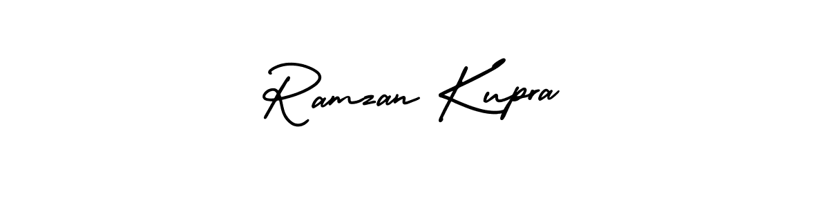 You should practise on your own different ways (AmerikaSignatureDemo-Regular) to write your name (Ramzan Kupra) in signature. don't let someone else do it for you. Ramzan Kupra signature style 3 images and pictures png