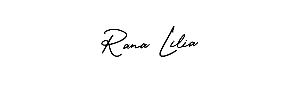 You should practise on your own different ways (AmerikaSignatureDemo-Regular) to write your name (Rana Lilia) in signature. don't let someone else do it for you. Rana Lilia signature style 3 images and pictures png