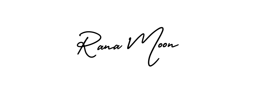 The best way (AmerikaSignatureDemo-Regular) to make a short signature is to pick only two or three words in your name. The name Rana Moon include a total of six letters. For converting this name. Rana Moon signature style 3 images and pictures png