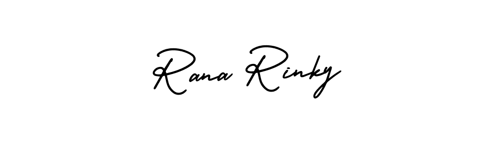 You should practise on your own different ways (AmerikaSignatureDemo-Regular) to write your name (Rana Rinky) in signature. don't let someone else do it for you. Rana Rinky signature style 3 images and pictures png