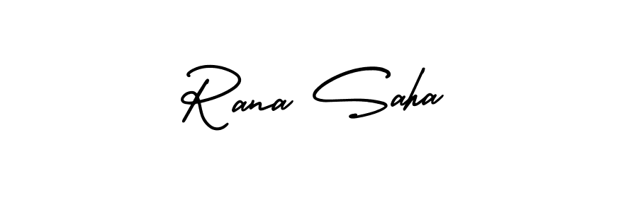 The best way (AmerikaSignatureDemo-Regular) to make a short signature is to pick only two or three words in your name. The name Rana Saha include a total of six letters. For converting this name. Rana Saha signature style 3 images and pictures png