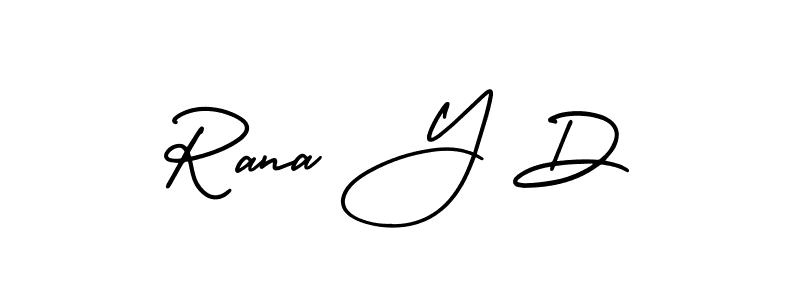 You should practise on your own different ways (AmerikaSignatureDemo-Regular) to write your name (Rana Y D) in signature. don't let someone else do it for you. Rana Y D signature style 3 images and pictures png