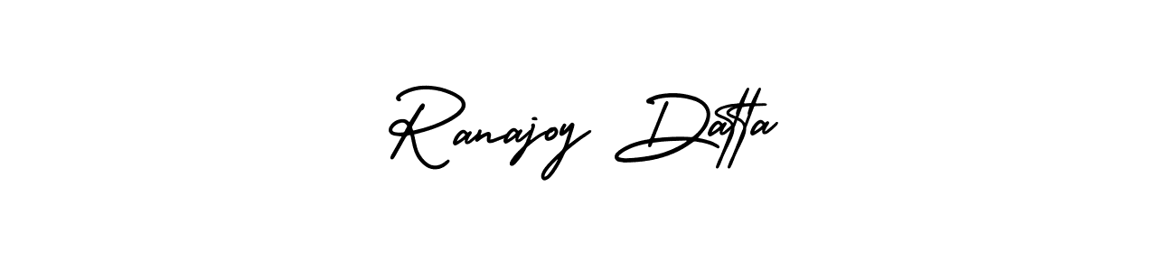 You should practise on your own different ways (AmerikaSignatureDemo-Regular) to write your name (Ranajoy Datta) in signature. don't let someone else do it for you. Ranajoy Datta signature style 3 images and pictures png