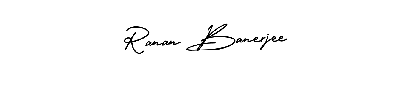 You should practise on your own different ways (AmerikaSignatureDemo-Regular) to write your name (Ranan Banerjee) in signature. don't let someone else do it for you. Ranan Banerjee signature style 3 images and pictures png