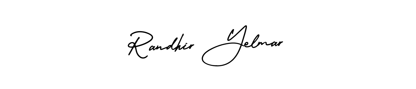 This is the best signature style for the Randhir Yelmar name. Also you like these signature font (AmerikaSignatureDemo-Regular). Mix name signature. Randhir Yelmar signature style 3 images and pictures png