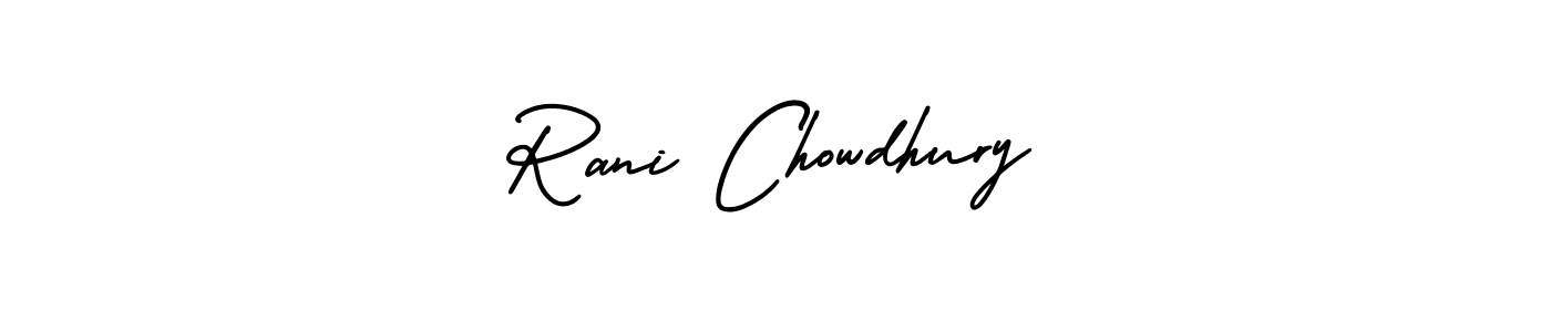 The best way (AmerikaSignatureDemo-Regular) to make a short signature is to pick only two or three words in your name. The name Rani Chowdhury include a total of six letters. For converting this name. Rani Chowdhury signature style 3 images and pictures png