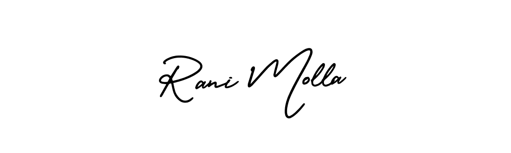 You should practise on your own different ways (AmerikaSignatureDemo-Regular) to write your name (Rani Molla) in signature. don't let someone else do it for you. Rani Molla signature style 3 images and pictures png