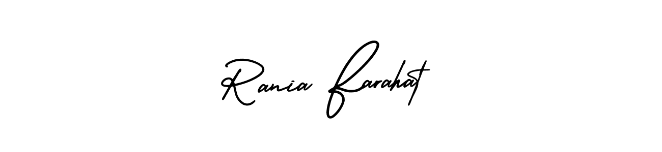 The best way (AmerikaSignatureDemo-Regular) to make a short signature is to pick only two or three words in your name. The name Rania Farahat include a total of six letters. For converting this name. Rania Farahat signature style 3 images and pictures png