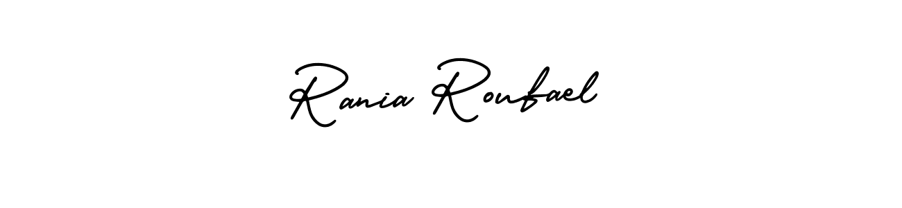 This is the best signature style for the Rania Roufael name. Also you like these signature font (AmerikaSignatureDemo-Regular). Mix name signature. Rania Roufael signature style 3 images and pictures png