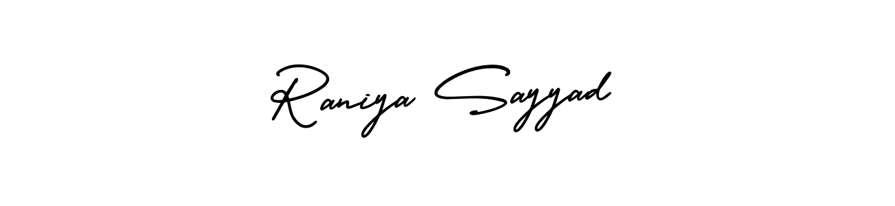 How to make Raniya Sayyad name signature. Use AmerikaSignatureDemo-Regular style for creating short signs online. This is the latest handwritten sign. Raniya Sayyad signature style 3 images and pictures png