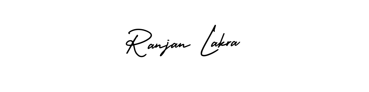 The best way (AmerikaSignatureDemo-Regular) to make a short signature is to pick only two or three words in your name. The name Ranjan Lakra include a total of six letters. For converting this name. Ranjan Lakra signature style 3 images and pictures png