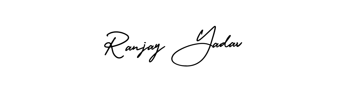 The best way (AmerikaSignatureDemo-Regular) to make a short signature is to pick only two or three words in your name. The name Ranjay Yadav include a total of six letters. For converting this name. Ranjay Yadav signature style 3 images and pictures png