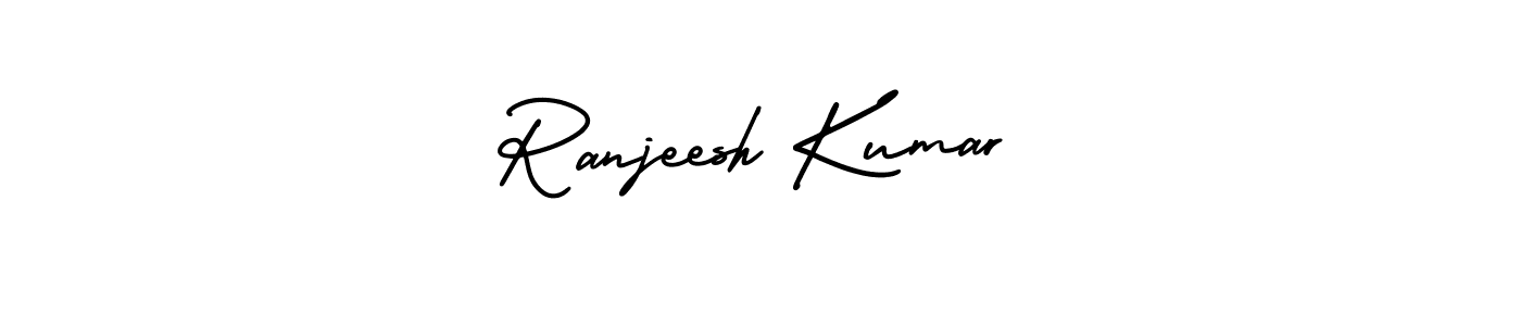The best way (AmerikaSignatureDemo-Regular) to make a short signature is to pick only two or three words in your name. The name Ranjeesh Kumar include a total of six letters. For converting this name. Ranjeesh Kumar signature style 3 images and pictures png