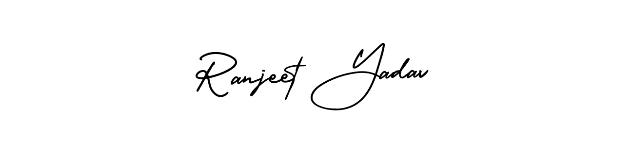 The best way (AmerikaSignatureDemo-Regular) to make a short signature is to pick only two or three words in your name. The name Ranjeet Yadav include a total of six letters. For converting this name. Ranjeet Yadav signature style 3 images and pictures png