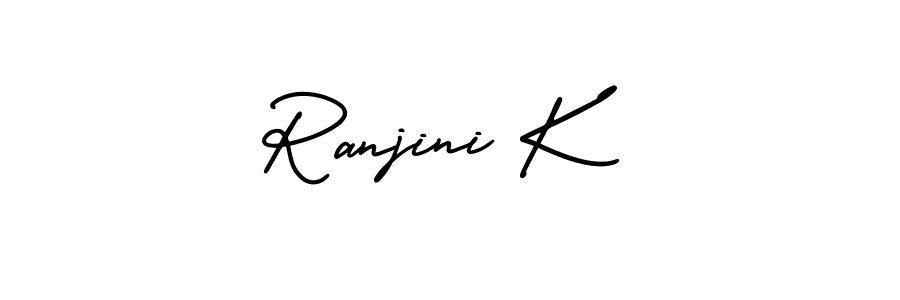 The best way (AmerikaSignatureDemo-Regular) to make a short signature is to pick only two or three words in your name. The name Ranjini K include a total of six letters. For converting this name. Ranjini K signature style 3 images and pictures png