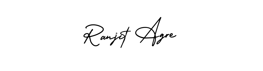 You should practise on your own different ways (AmerikaSignatureDemo-Regular) to write your name (Ranjit Agre) in signature. don't let someone else do it for you. Ranjit Agre signature style 3 images and pictures png