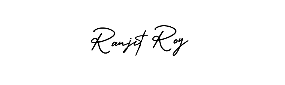 You should practise on your own different ways (AmerikaSignatureDemo-Regular) to write your name (Ranjit Roy) in signature. don't let someone else do it for you. Ranjit Roy signature style 3 images and pictures png