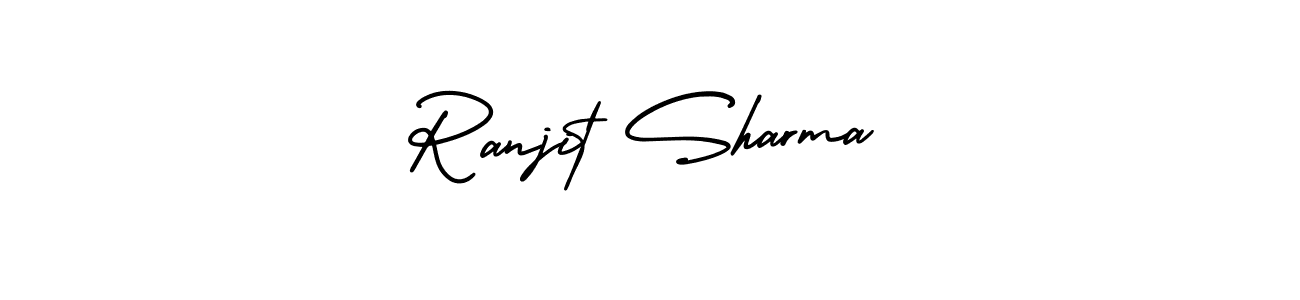 You should practise on your own different ways (AmerikaSignatureDemo-Regular) to write your name (Ranjit Sharma) in signature. don't let someone else do it for you. Ranjit Sharma signature style 3 images and pictures png