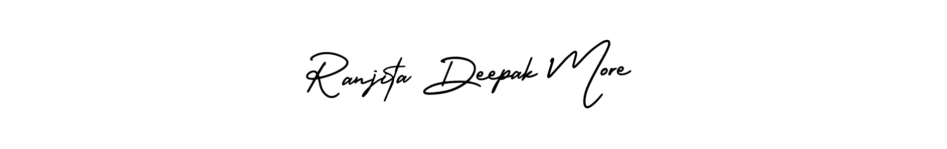 The best way (AmerikaSignatureDemo-Regular) to make a short signature is to pick only two or three words in your name. The name Ranjita Deepak More include a total of six letters. For converting this name. Ranjita Deepak More signature style 3 images and pictures png