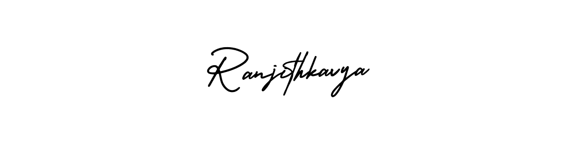 You should practise on your own different ways (AmerikaSignatureDemo-Regular) to write your name (Ranjithkavya) in signature. don't let someone else do it for you. Ranjithkavya signature style 3 images and pictures png