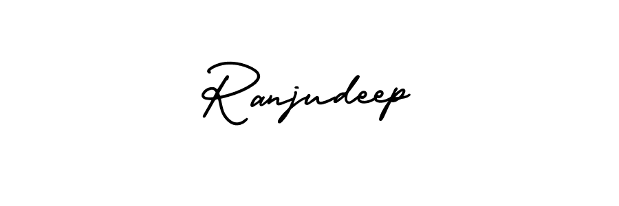 You should practise on your own different ways (AmerikaSignatureDemo-Regular) to write your name (Ranjudeep) in signature. don't let someone else do it for you. Ranjudeep signature style 3 images and pictures png