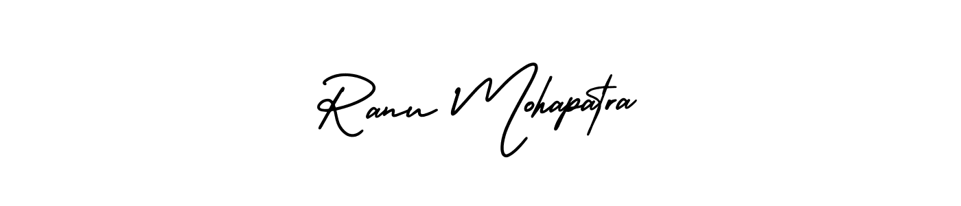 You should practise on your own different ways (AmerikaSignatureDemo-Regular) to write your name (Ranu Mohapatra) in signature. don't let someone else do it for you. Ranu Mohapatra signature style 3 images and pictures png