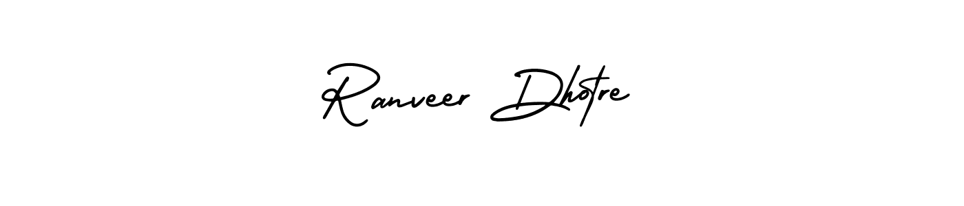 You should practise on your own different ways (AmerikaSignatureDemo-Regular) to write your name (Ranveer Dhotre) in signature. don't let someone else do it for you. Ranveer Dhotre signature style 3 images and pictures png